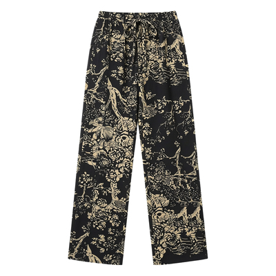 Casual elastic waisted women's pants休闲印花系带松紧腰长裤女