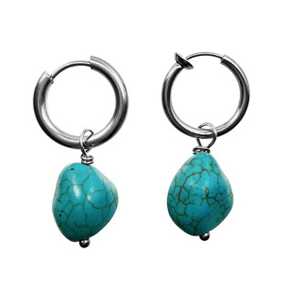 不规则绿松石耳环无耳洞耳夹男嘻哈个性民族风手工藏饰耳饰女耳坠