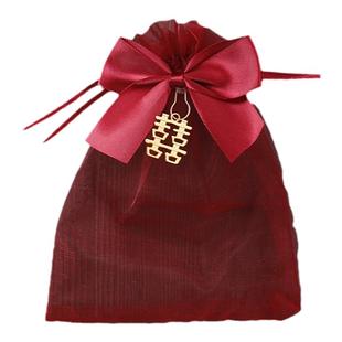 结婚专用喜糖袋子抽绳红色喜袋糖果袋婚礼喜糖盒婚庆喜糖包装纱袋