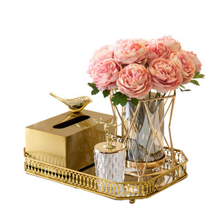 北欧轻奢金属托盘纸巾盒糖果罐储物牙签盒家饰软装搭配套装装饰品