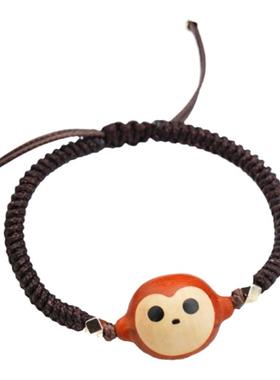 隐山檀木手工猴子手链diy礼物