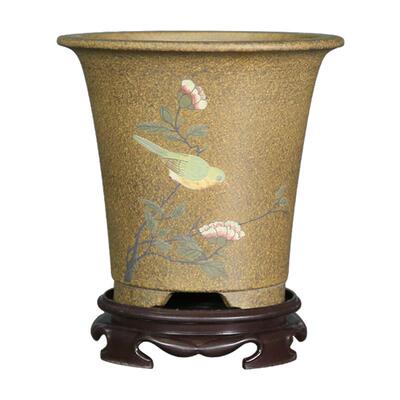 天青泥古典精品手工泥绘紫砂花盆