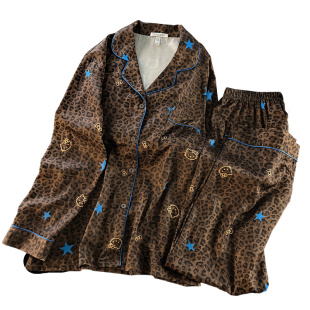 琥珀流光风豹纹KT猫睡衣女春秋季开衫翻领2025新款家居服长袖长裤