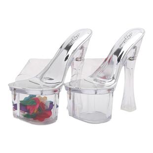 18cm20公分超高跟性感凉拖走秀水晶透明拖鞋夏恨天高粗跟鞋女拖鞋