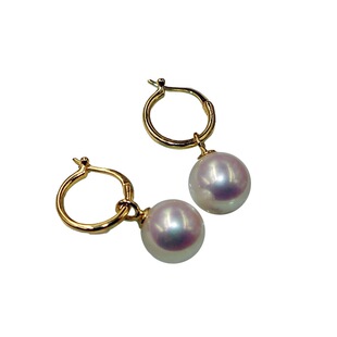 北海南珠K金珍珠耳圈【天然白色珍珠耳环】气质珍珠耳环