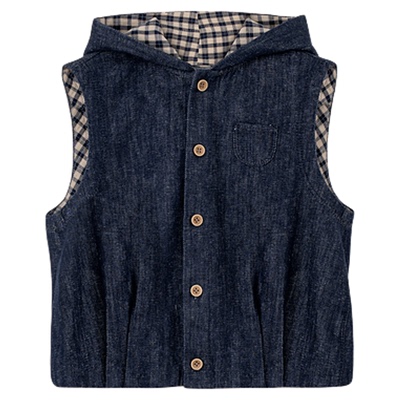 与虫UCNOO春季儿童廓形调性牛仔马甲连帽拼接马甲男童女童休闲衣