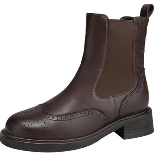 千百度透气加绒厚底切尔西靴女2024冬季新款增高保暖烟筒靴短靴子