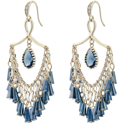 兰诺波西米亚民族风蓝色水晶耳环
