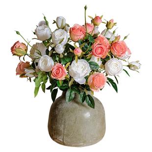 复古油画玫瑰花仿真花干花高端美式假花客厅餐桌装饰花艺摆件轻奢