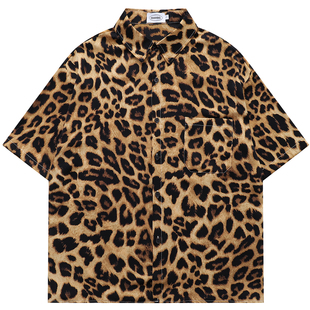 From Mars 用心收藏 街头复古豹纹满印痞帅夏季休闲宽松短袖衬衫