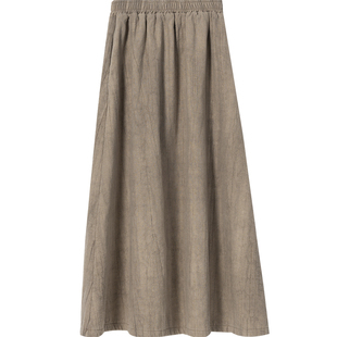 苎麻新中式半身裙女春2026宽松复古棉麻高腰加绒加厚保暖A字裙子