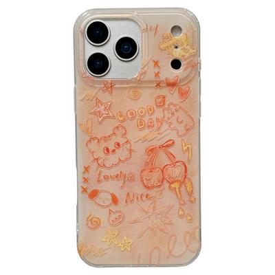 jze 韩风可爱橘色线条小狗涂鸦适用苹果17ProMax手机壳iphone15新款16pro女款13带链条15pro双层14防摔保护套