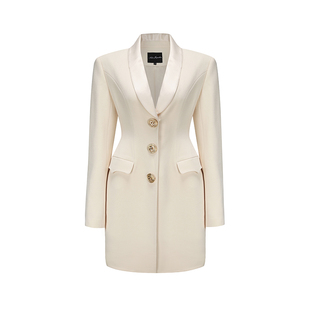 [甄选5折]NanaJacqueline三粒扣西装气质时尚优雅中长款垫肩外套