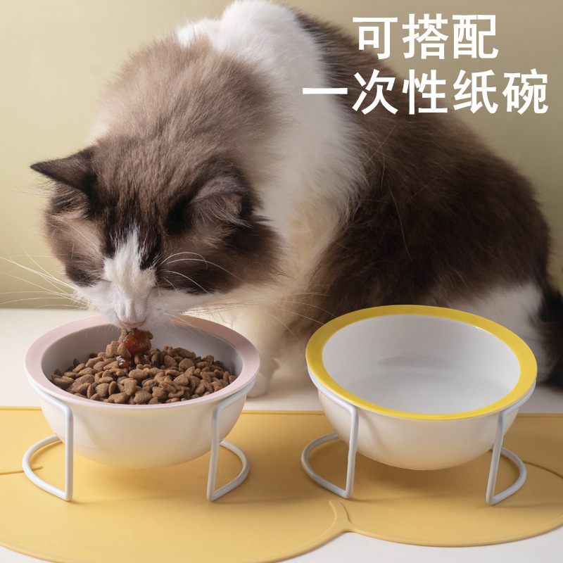 陶瓷猫碗猫咪食具小猫保护粮碗碗食宠物用品盆黑高脚颈椎下巴防水