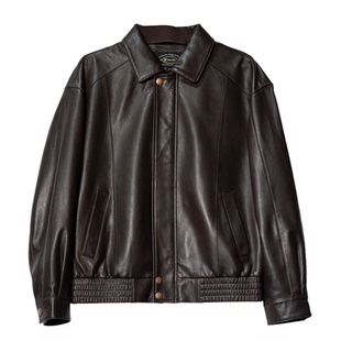 特叔德华同款港风羊真皮早春夹克翻领休闲时尚外套机车秋季皮衣