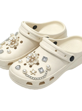 洞洞鞋适配饰Crocs鞋花链条钻石