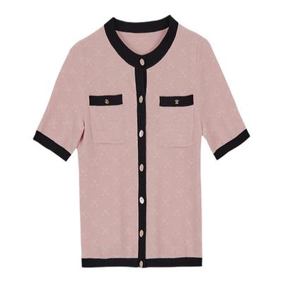 墨蒂珂圆领开衫提花针织衫