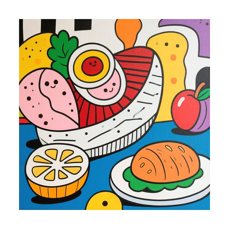 可班艺术手绘油画美食派对卡通画