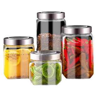 不锈钢透明盖密封罐加厚无铅玻璃储物罐食品储存分装方瓶滴水不漏