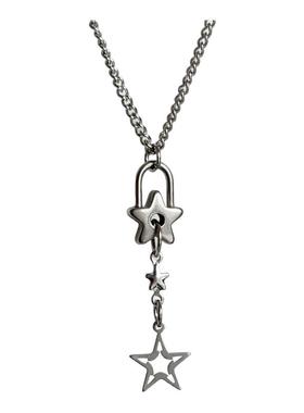 韩系ins风星星五角星锁头项链小众日常简约y2 K辣妹甜酷轻亚叠戴
