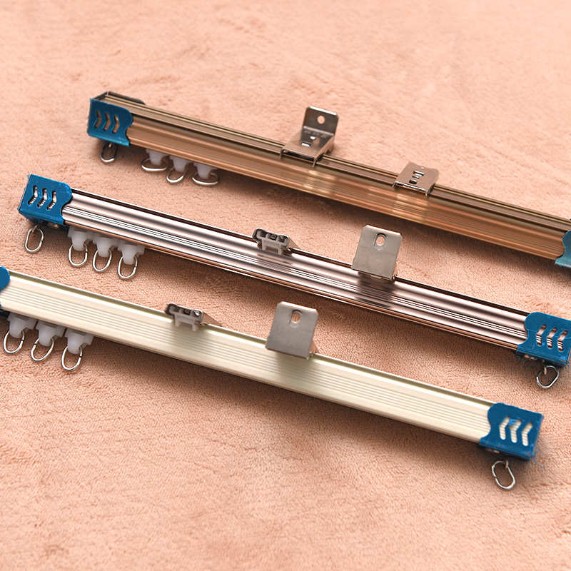 多色加厚铝合金窗帘飘窗弯曲U型L型滑轮顶装侧装挂钩款轨道