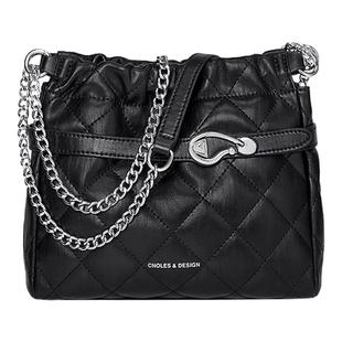 Cnoles蔻一水桶包女新款牛皮菱格链条包斜挎高级感流浪包包女秋