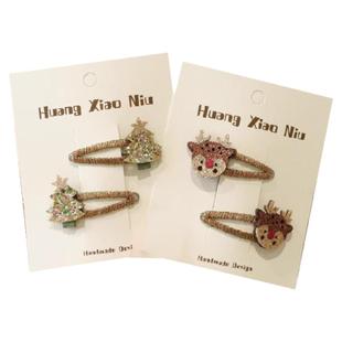 黄小妞防锈儿童侧边发卡头饰可爱动物精致圣诞对夹星星发夹