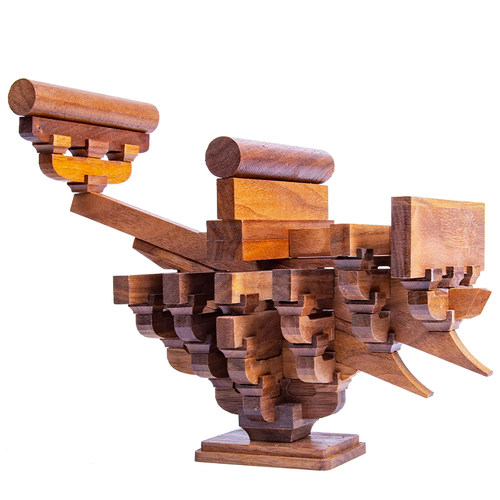 中国古建筑斗拱榫卯积木黑胡桃全实木拼插国潮玩具拼装模型教具