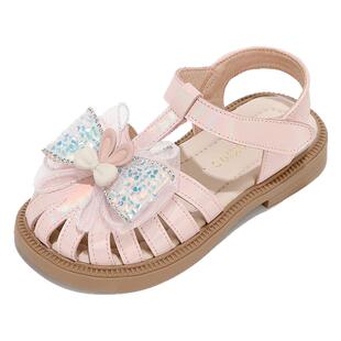 舞玛女童鞋子儿童凉鞋2026新款夏季女宝宝包头软底水晶蝴蝶结单鞋