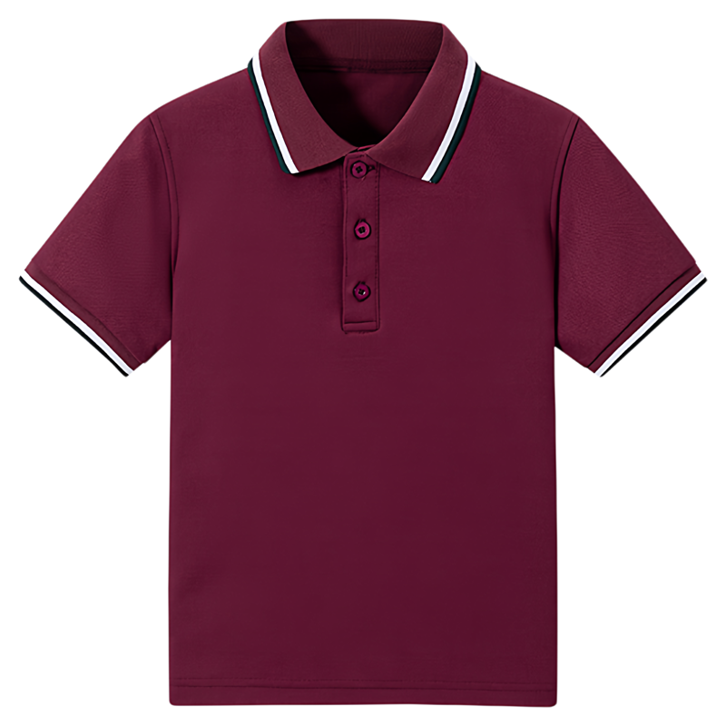 伊顿同款中小学生校服夏季短袖T恤枣红白墨绿条领短袖衫校服班服