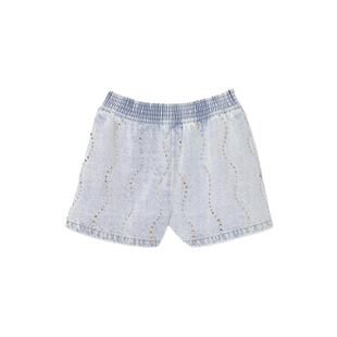 SANDRO2025春夏女装法式时尚优雅复古棉质牛仔蓝仿钻波浪牛仔短裤