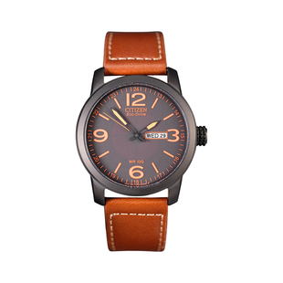 西铁城光动能商务男表夜光橙色皮带防水表BM8475-26E-00F 8078-01