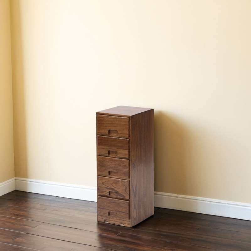 实木五斗柜简约现代边柜胡桃木色客厅收纳柜卧室25cm抽屉储物柜子