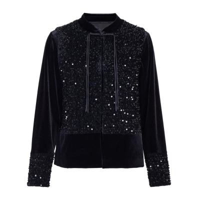 婉甸2025年冬季新品黑色珠片绣两件套休闲宽松通勤上衣1244L01DM1