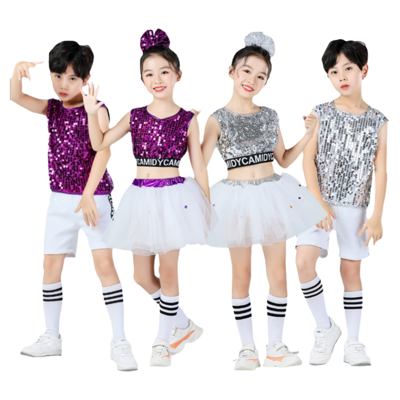 元旦儿童啦啦操演出服套装幼儿亮片舞蹈服男女现代爵士舞表演服装