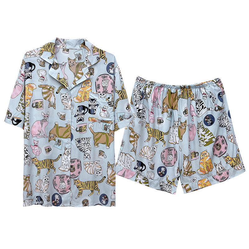 女绵绸卡通开衫家居服睡衣