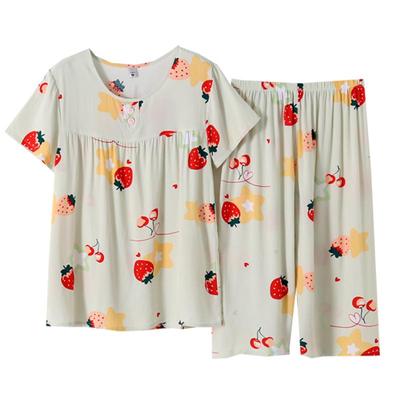 女士绵绸短袖七分裤睡衣套装