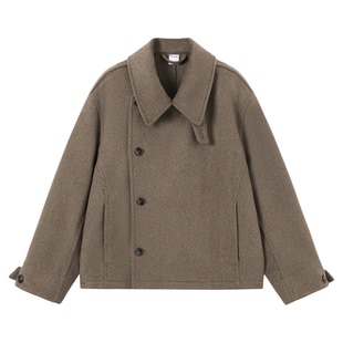 MOSEALAND秋冬新款复古宽松纯色休闲翻领长袖羊毛传令兵毛呢夹克