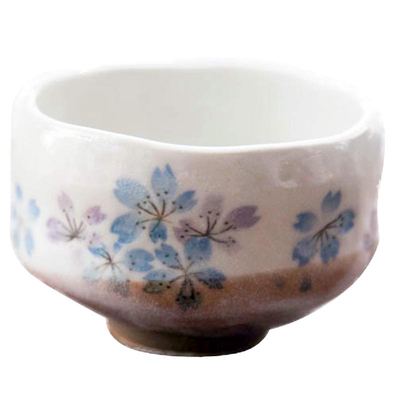 日本制 美浓烧釉下彩粗陶磨砂樱花抹茶杯主人杯甜品杯碗 送人礼物