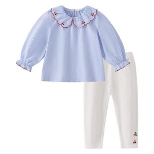 jellybaby女童娃娃衫两件套洋气春季宝宝翻领3儿童套装女小童春装
