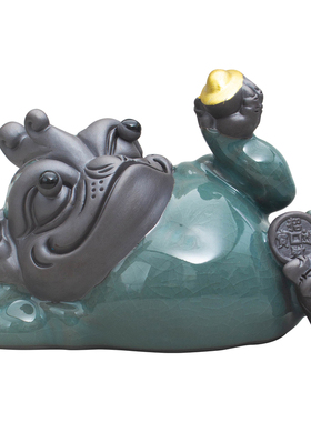 创意陶瓷金蟾摆件手工哥窑青蟾蜍招财家居客厅玄关装饰吉祥茶宠