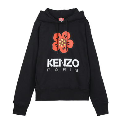 KENZOlogo花卉印花黑色连帽卫衣