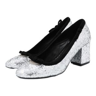 ElegiFemme原创24新款Bella银色圆头蝴蝶结单鞋亮片芭蕾舞鞋高跟