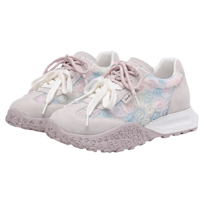 星期六玫瑰蕾丝透网德训鞋厚底