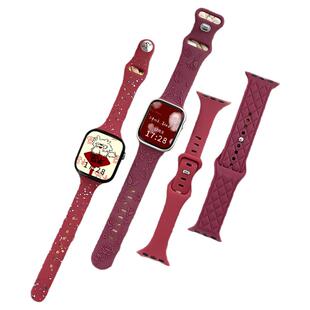 【新年安可拉红】适用applewatchS11红色系列表带iWatch10/987苹果手表ultra硅胶磁吸秋冬se真皮小蛮腰女腕带