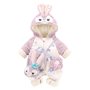 婴儿羽绒服冬季连体衣女宝宝公主哈衣加绒保暖新生儿冬装外出抱衣