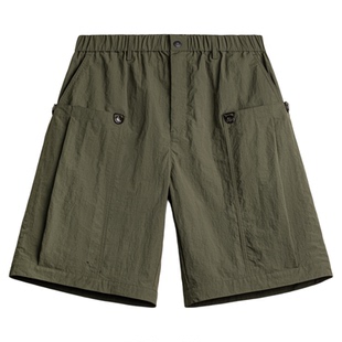马登工装美式复古风琴大口袋军绿色短裤直筒梭织薄款五分裤男夏季