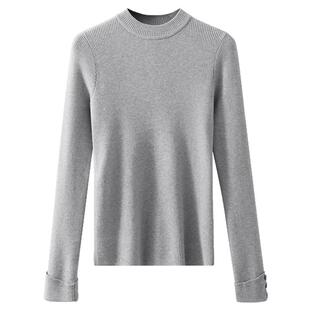 夕蒙2026新款春季韩系气质上衣小个子绝美修身圆领套头灰色针织衫