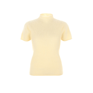 【明星同款】wana try羊毛羊绒绒感短袖针织上衣淡黄色冬季新款