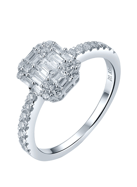 卓蝶珠宝方镶嵌钻石纯银戒指钻戒